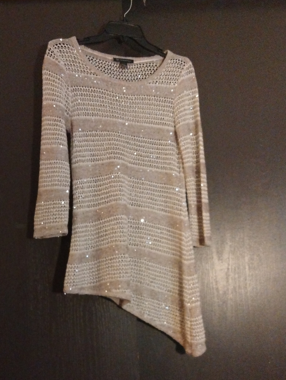 INC International Concepts Neutral Open-Weave Sweater with Subtle Sparkle